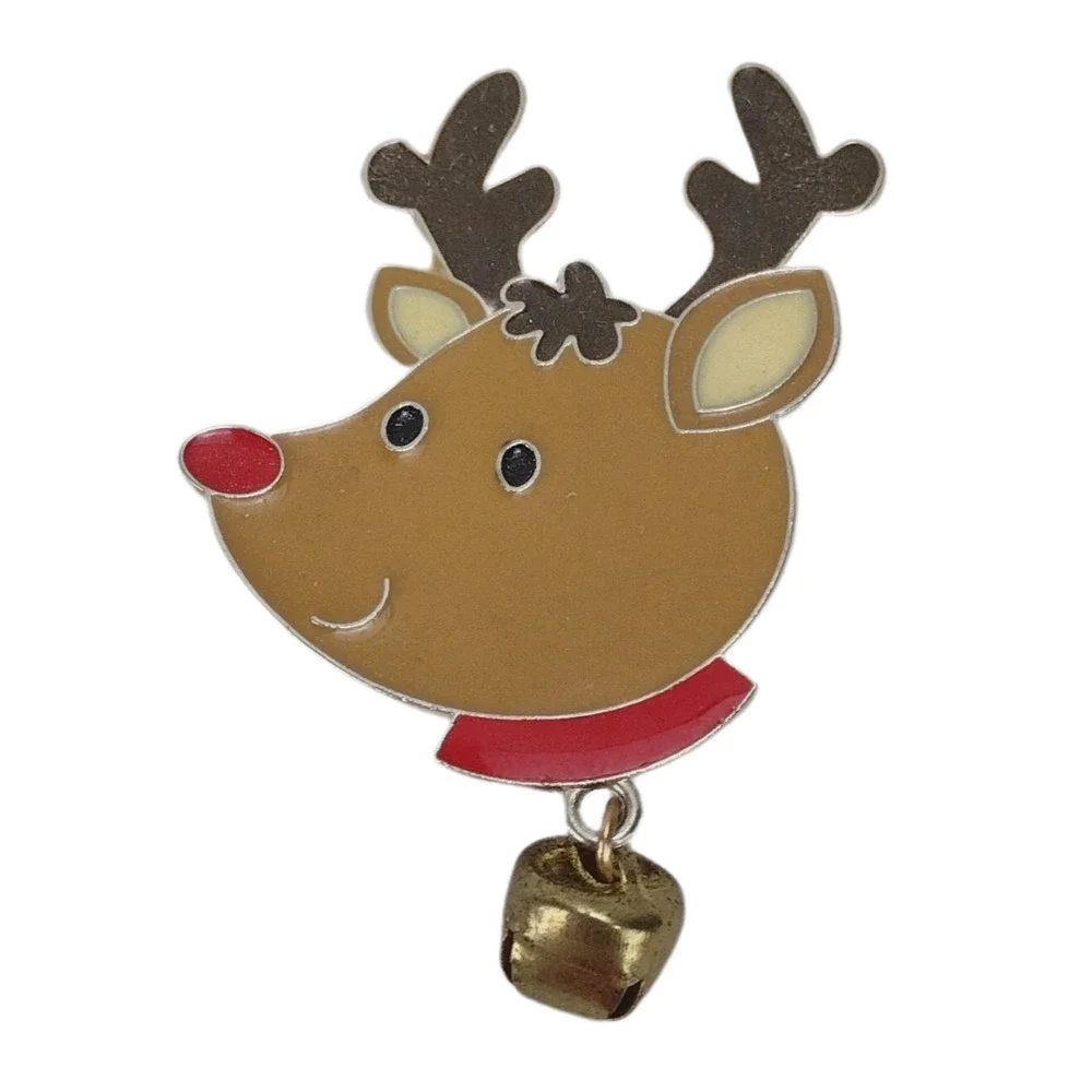 Vintage Jingle Bell Dangle Christmas Reindeer Brooch Pin
